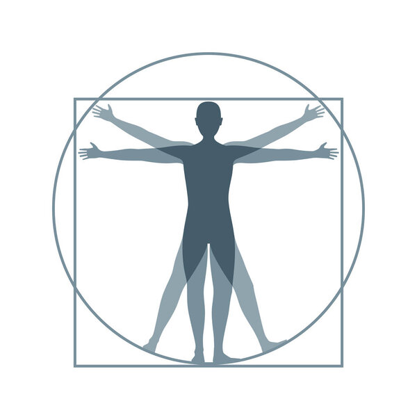 Cartoon Silhouette Vitruvian Man. Vector