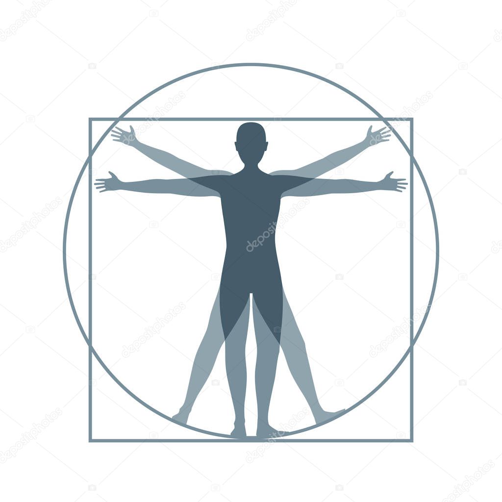 Cartoon Silhouette Vitruvian Man. Vector