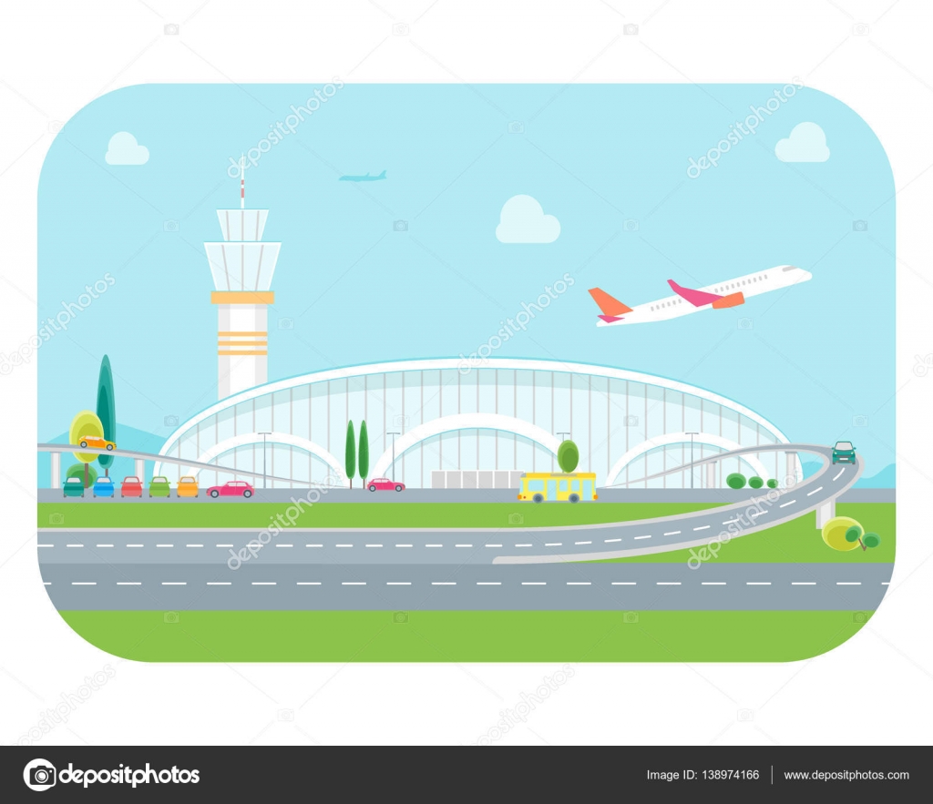 Cartoon Airport Building and Plane. Vector Stock Vector Image by ©bigmouse  #138974166