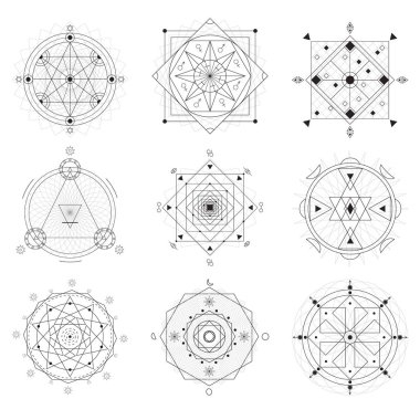 Geometri semboller siyah ince çizgi kümesi. Vektör
