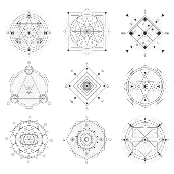 Simboli di geometria Set di linee sottili nere. Vettore — Vettoriale Stock