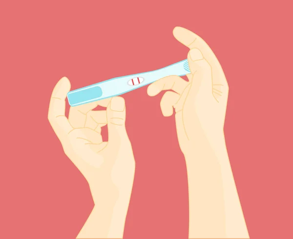 Cartoon Human Hand Holding Pregnancy Test (en inglés). Vector — Vector de stock