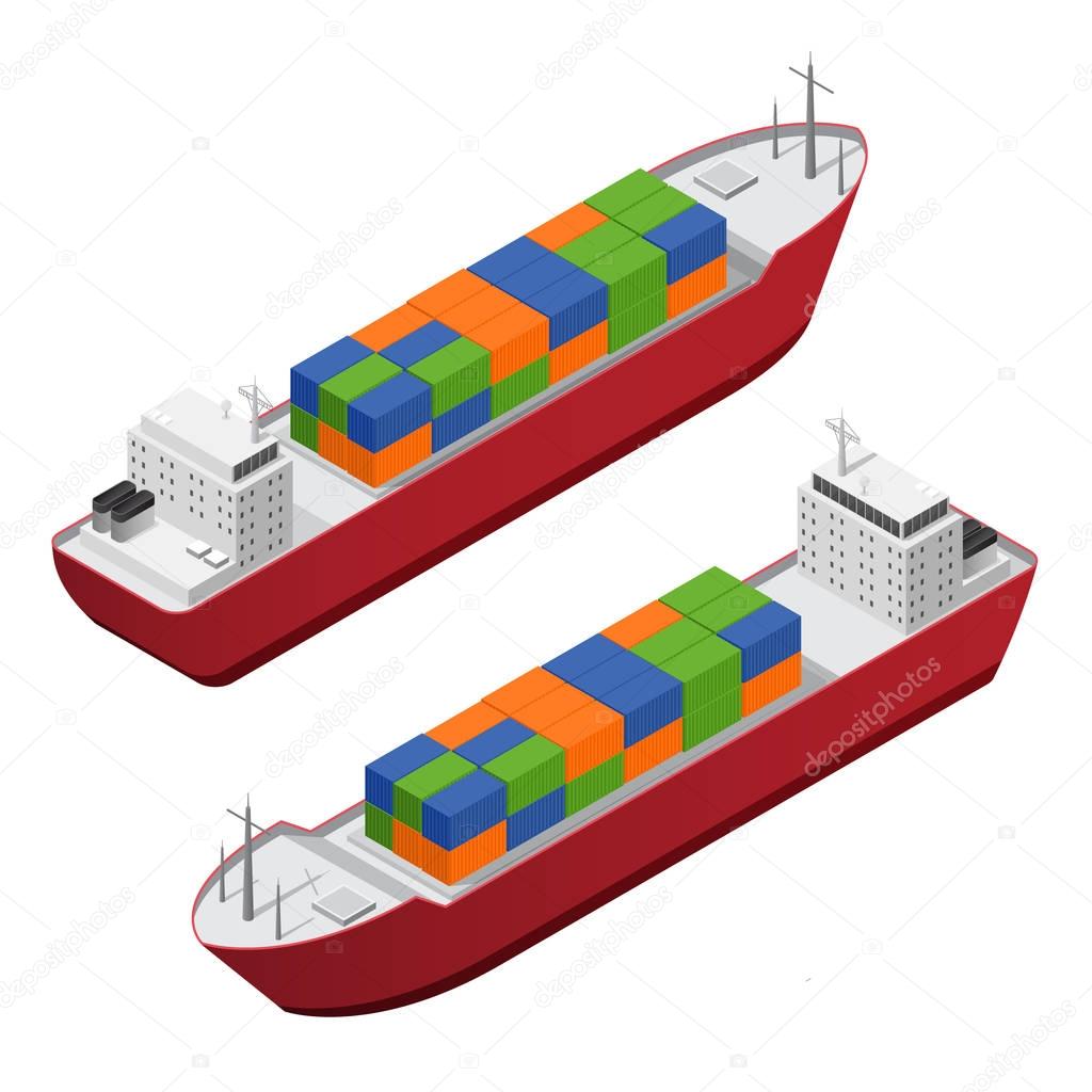 Barge Set Isometric View. Vector