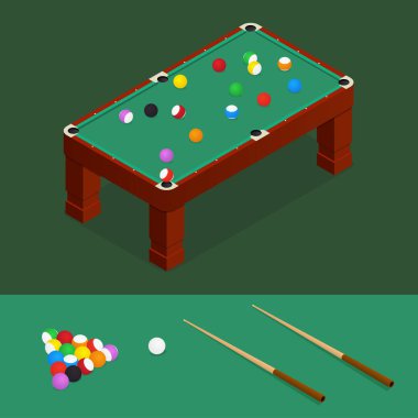 Bilardo izometrik görünümü. Vektör