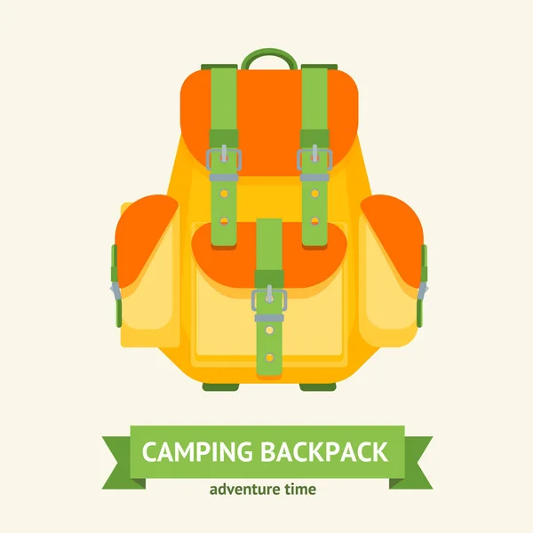 Tarjeta Camping Turístico Mochila. Vector — Archivo Imágenes Vectoriales