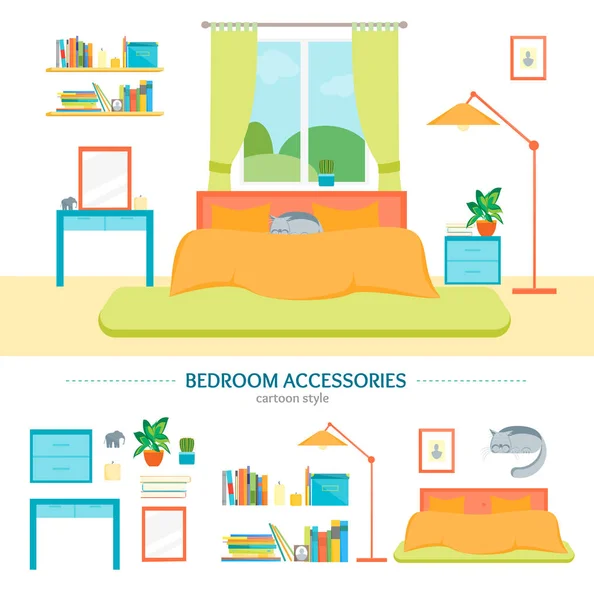 室内的经典卧室家具与设置的元素。矢量 — 图库矢量图片