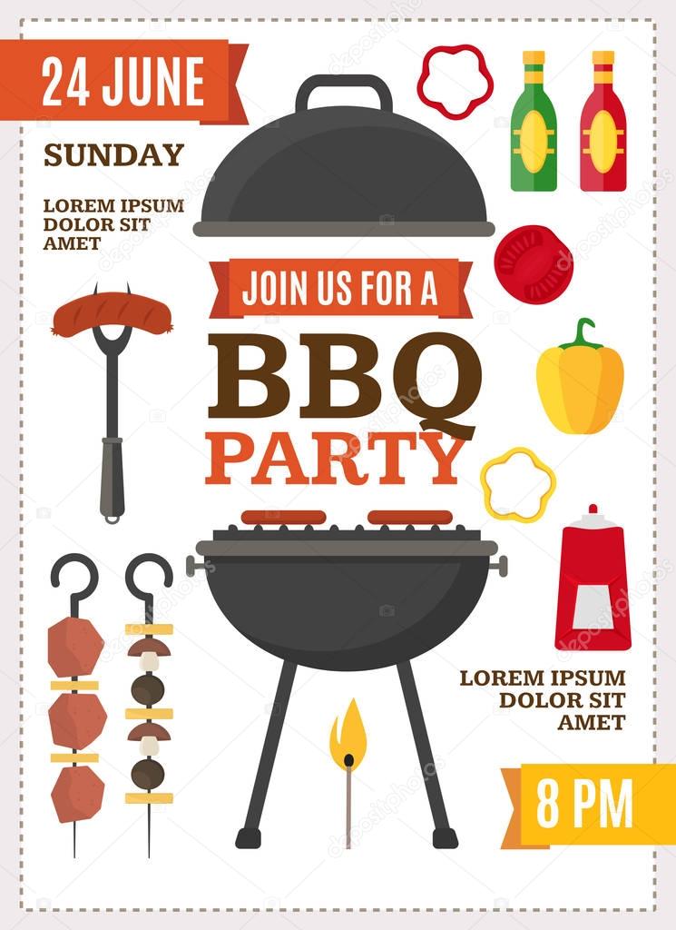 Barbecue and Grill Party Poster. Vector