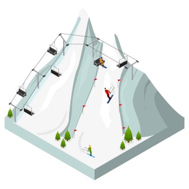 Ski Resort izometrik görünümü. Vektör