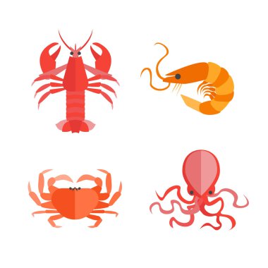 Deniz ürünleri kümesi. Vektör