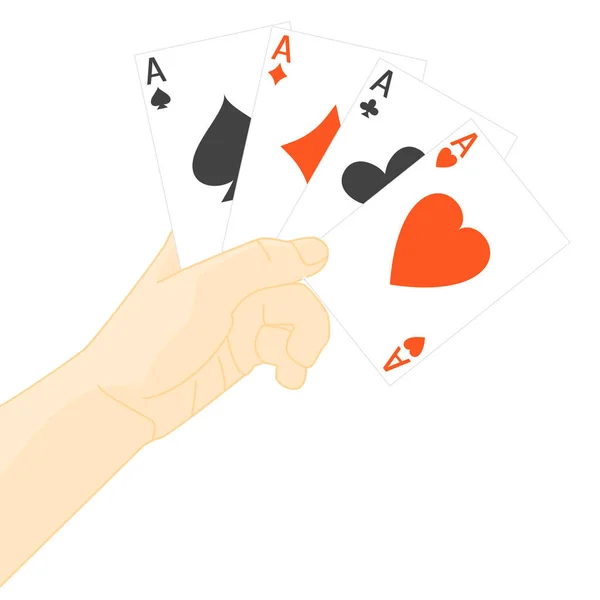 Main humaine tenant des cartes à jouer. Vecteur — Image vectorielle