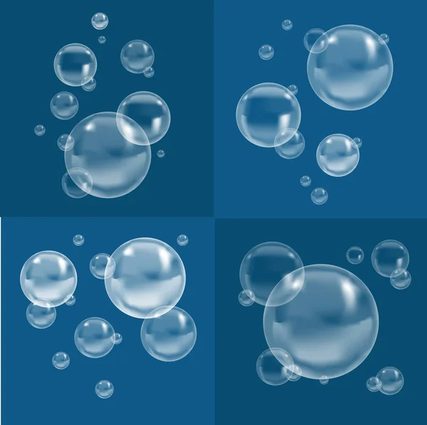 Burbujas transparentes sobre fondo azul oscuro. Vector — Archivo Imágenes Vectoriales