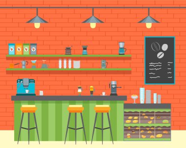 Çizgi film Coffee Shop tasarım iç. Vektör