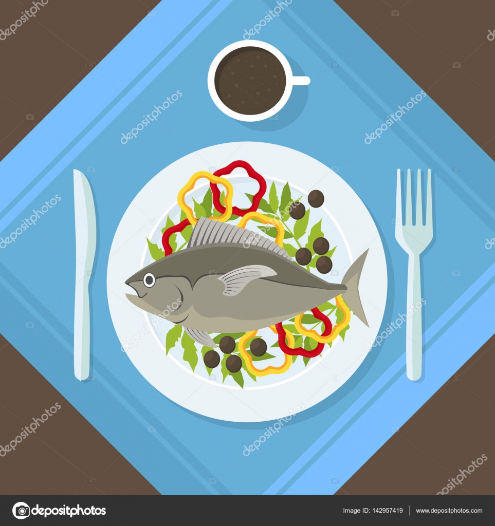 Cartoon Fish and Fresh Vegetables on a Plate. Vector Stock Vector Image by ©bigmouse #142957419 Cartoon Fish and Fresh Vegetables on a Plate. Vector Stock Vector Image by ©bigmouse #142957419
