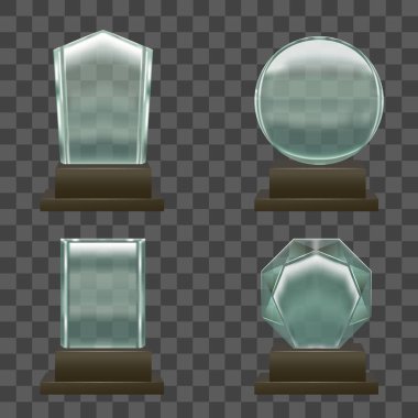 Gerçekçi cam ya da kristal ödüller küme. Vektör