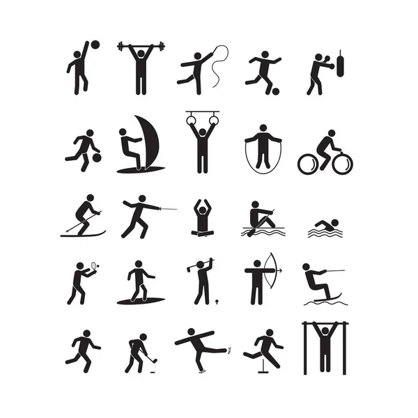 Sport Icon Playing People Black Set. Vector — Stock Vector