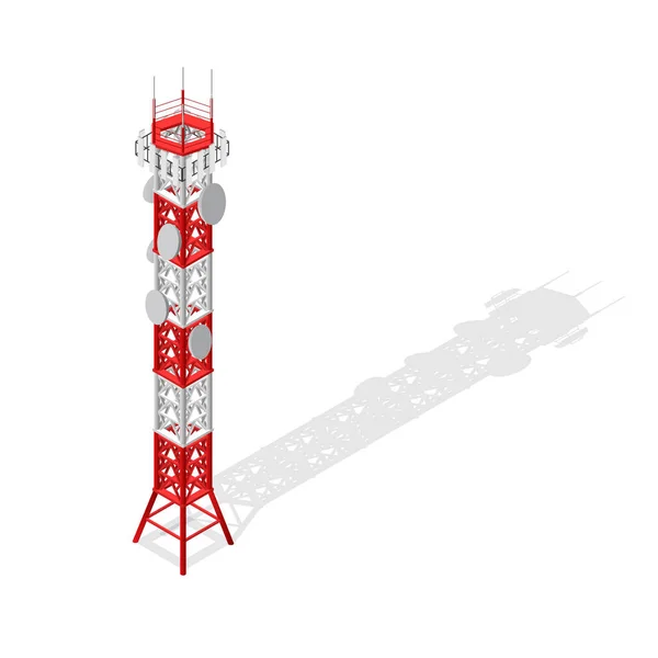 통신 타워 휴대 전화 자료 또는 라디오 Isometric 보기. 벡터 — 스톡 벡터