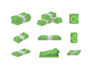 Para Doları banka notları demetleri ambalaj ayarlayın. Vektör