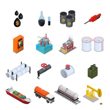 Petrol endüstrisi ve enerji kaynak renk simgeler kümesi. Vektör