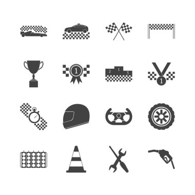 Yarış spor siyah simgeler kümesi. Vektör