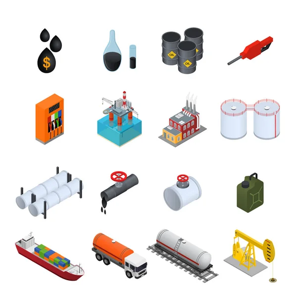石油工业和能源资源颜色图标集。矢量 — 图库矢量图片