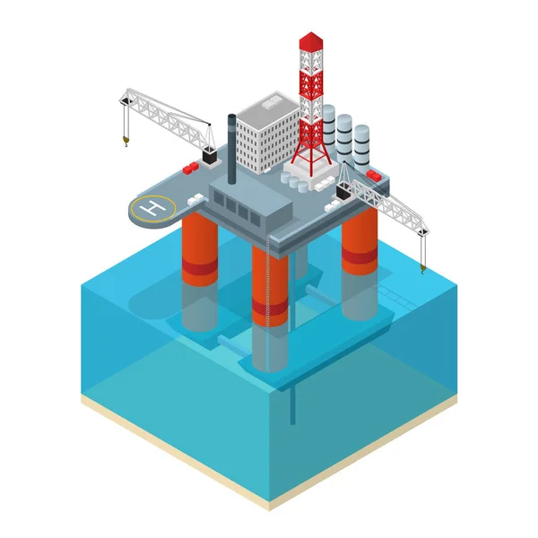 Plataforma da Indústria do Petróleo Vista Isométrica. Vetor —  Vetores de Stock