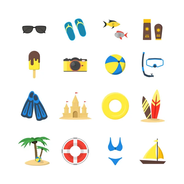 Conjunto de iconos de color de descanso de verano. Vector — Vector de stock