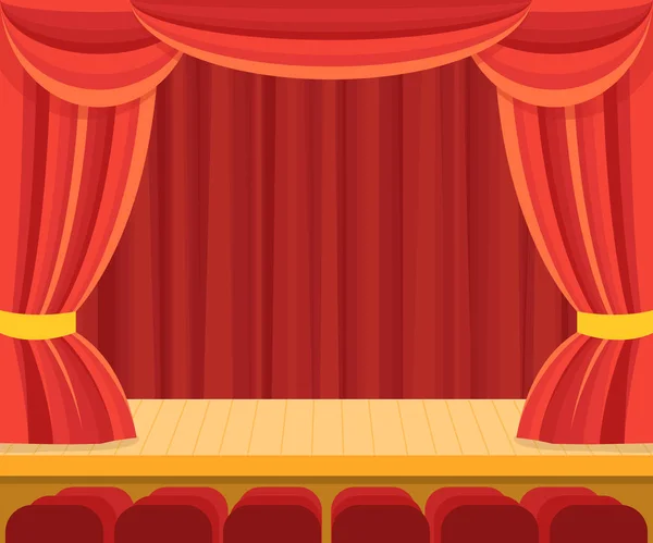 Scène de théâtre avec un rideau rouge. Vecteur — Image vectorielle