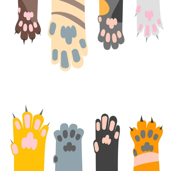 Cartoon verschiedene Katze Pfote Karte Hintergrund. Vektor — Stockvektor