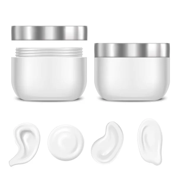 Realistic White Swirl or Foam and Jar Cream Set Cosmetic Product. Vector — Stock Vector