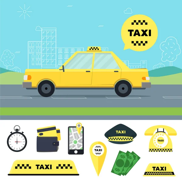 Taxi färdtjänst och verktyg Set. Vektor — Stock vektor