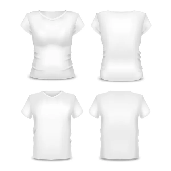 Modèle réaliste blanc blanc femme et homme T-shirt. Vecteur — Image vectorielle