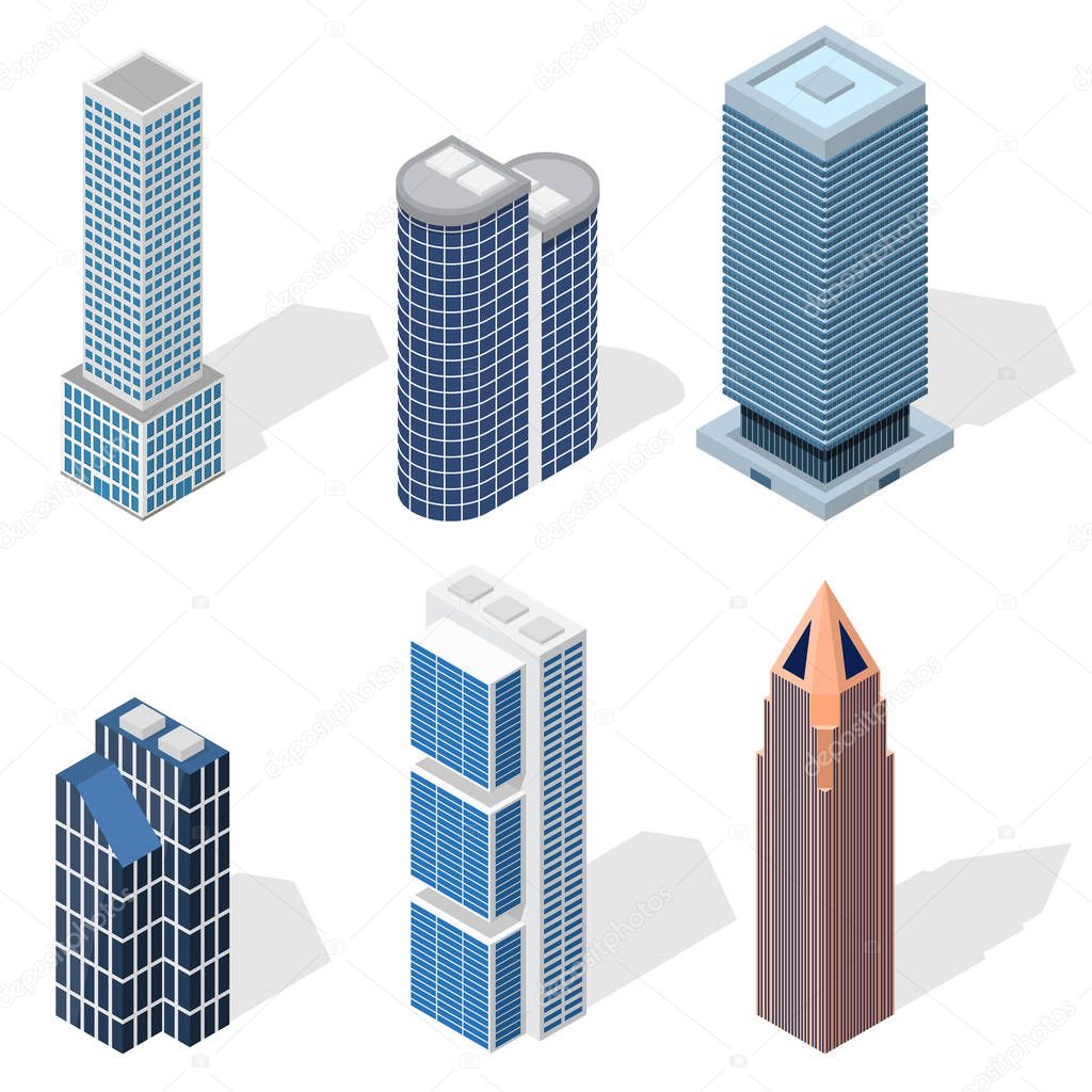 Skyscraper Building Set Isometric View. Vector