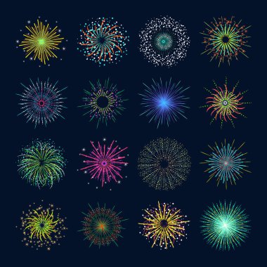 Renk kutlama Fireworks küme. Vektör