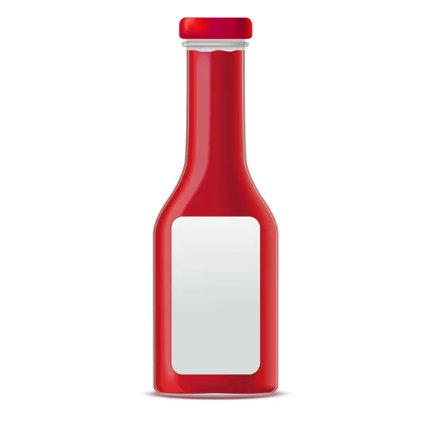 Botella de vidrio realista para salsas de tomate o ketchup. Vector — Archivo Imágenes Vectoriales