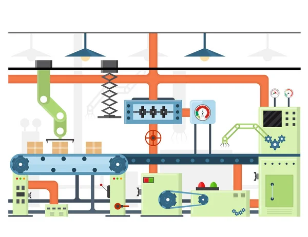 Línea de producción automática del transportador de la fábrica o correa. Vector — Vector de stock