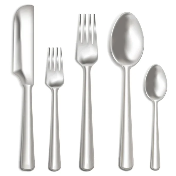 Realistic Metal Cutlery Set. Vector — Stock Vector