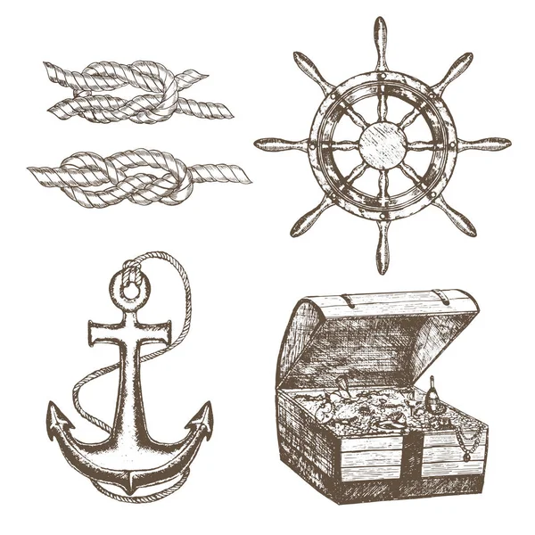 Sailor Equipment Set Hand Draw Sketch. Vector — Vector de stock