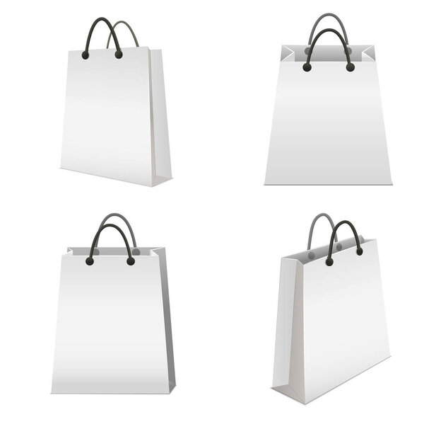 Realistic Template Blank White Paper Bag Set. Vector