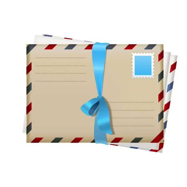 Realistic Mail Envelopes with Blue Ribbon. Vector — Stock Vector