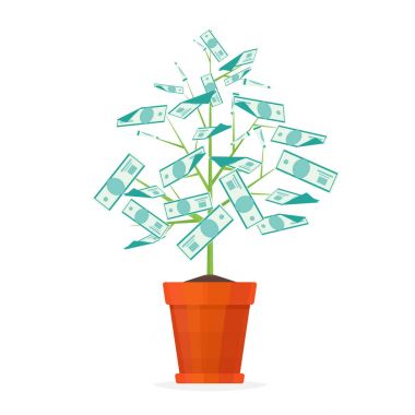 Bir tencerede ağaç para. Vektör