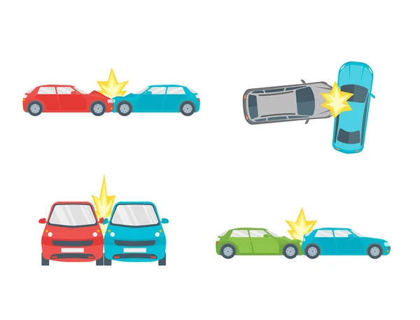 Cartoon Car Crash Road Accident Set. Vettore — Vettoriale Stock