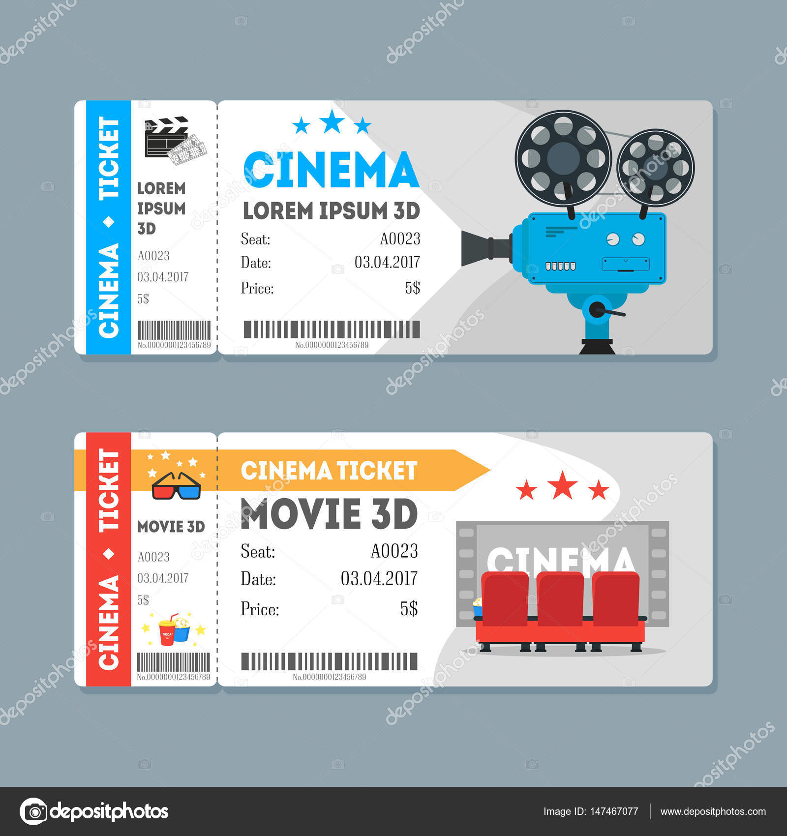 Cartoon Cinema Tickets Big Set Vector Stock Vector Image By C Bigmouse 147467077
