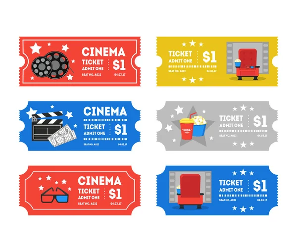 Cartoon Cinema Tickets kleine Set. Vector — Stockvector
