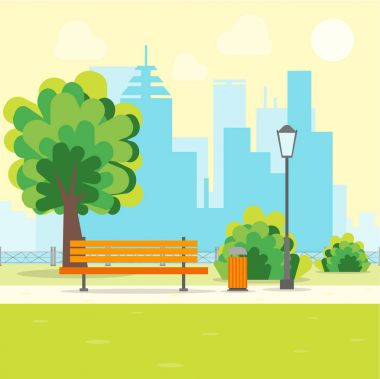 Karikatür kentsel Park tezgah ile. Vektör