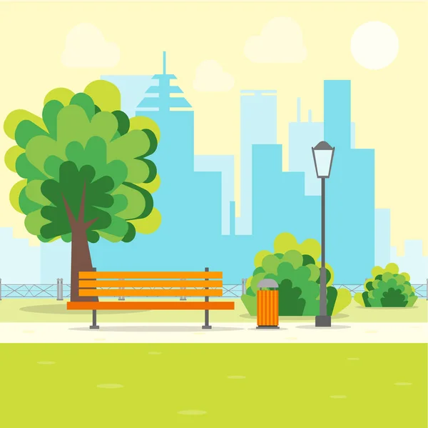 Cartoon stadspark met Bank. Vector — Stockvector