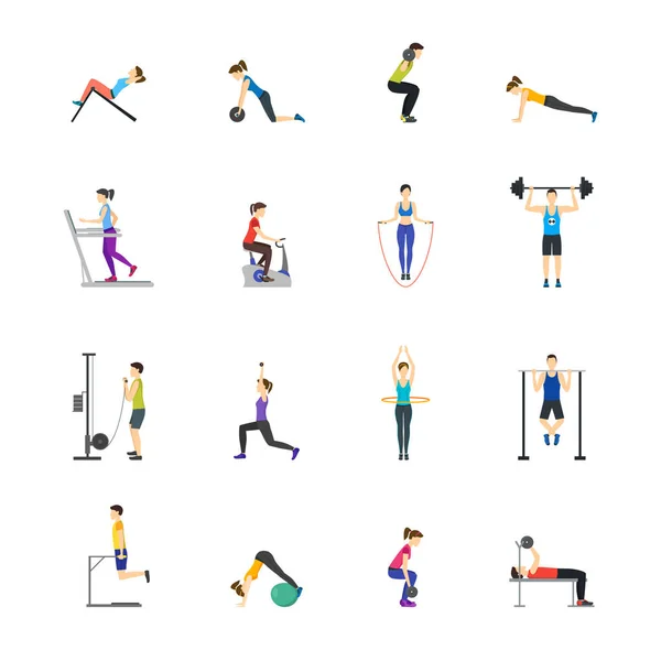 Cartoon Girl and Boy Workout Exercise in Gym Set. Vector — Stock Vector