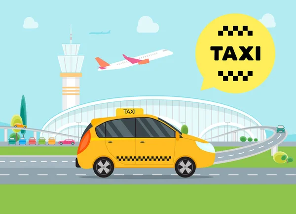 Cartoon Airport Taxi služby auto. Vektor — Stockový vektor