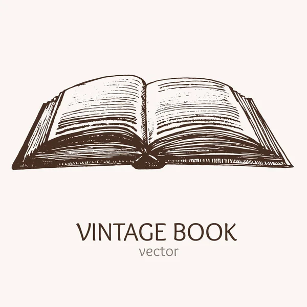 Öppen Vintage bok Hand Rita skiss Card. vektor — Stock vektor