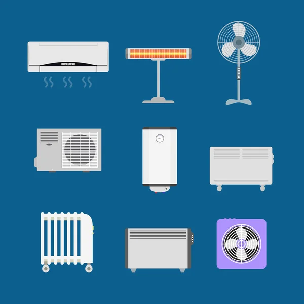 Desenhos animados dispositivos de aquecimento conjunto de ícones de cor. Vetor — Vetor de Stock