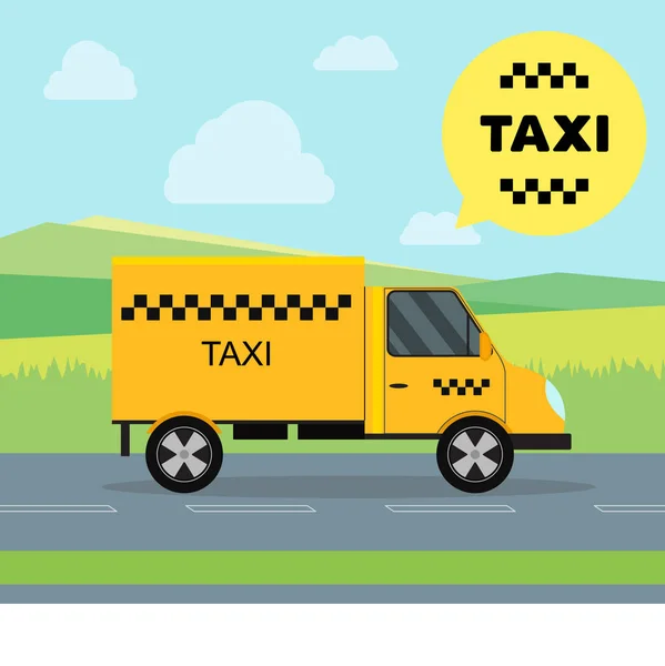 Service de taxi Déplacement de voiture sur un fond de paysage. Vecteur — Image vectorielle